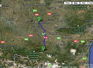 Itinéraire Toulouse <=> Prat d'albis à Foix